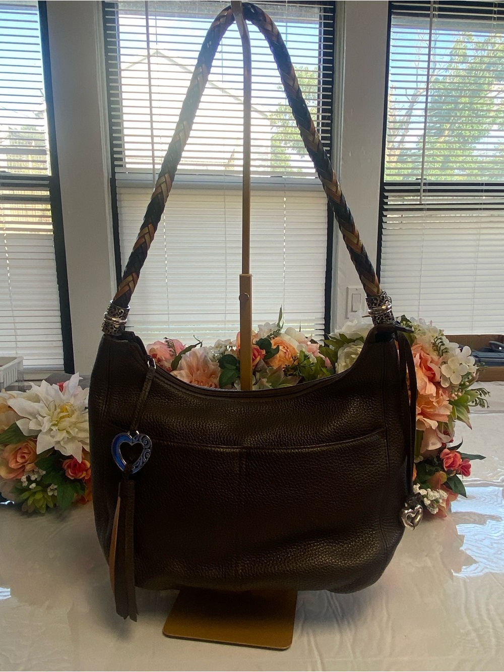 Brighton Pebbled Leather Braided Strap Hobo Shoulder Bag